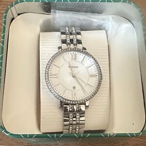 Fossil Silver-Tone Watch with Crystal Details